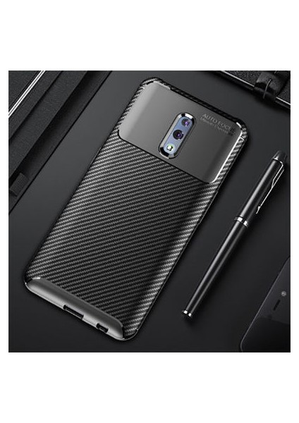 Oppo Reno Kılıf Karbon Desenli Esnek Yüksek Kaliteli Meteryalden Üretilmiş Silikon Kapak Ryc/negro