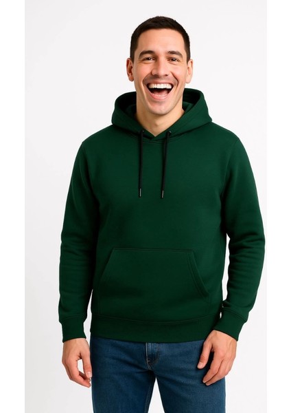 Erkek Üç Iplik Kapüşonlu Kanguru Cepli Sweatshirt Hoodie - Haki fırsatları