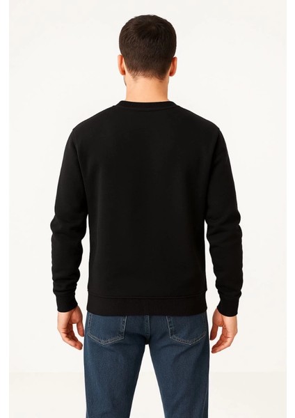 Erkek Üç Iplik Düz Bisiklet Yaka Sweatshirt - Siyah modelleri