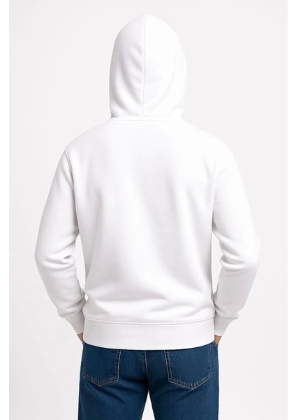 Erkek Üç Iplik Kapüşonlu Kanguru Cepli Sweatshirt Hoodie - Beyaz modelleri