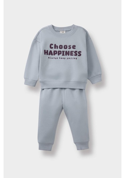 Erkek Bebek 2'li Takım Baskılı Sweatshirt Eşofman Altı E8985A525AU