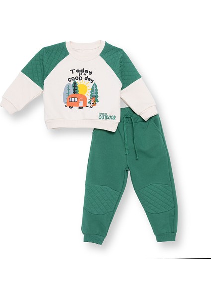 Erkek Bebek Camp Life Eşofman Takımı Bisiklet Yaka Uzun Kol Ribana Paça