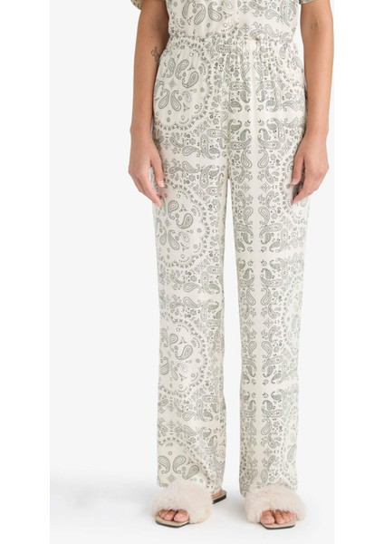 Pijama Takımı Regular Fit Viskon Desenli Kısa Kollu Üst Uzun Alt-Fall in Love F7556AX25AU