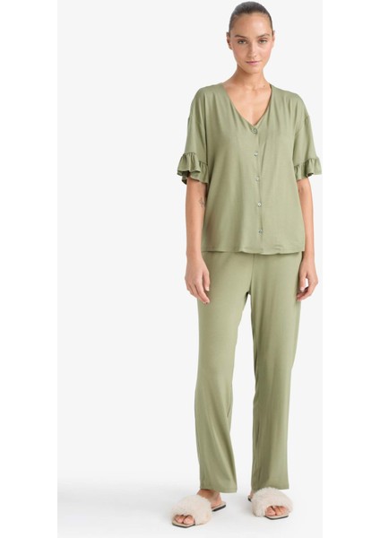 Pijama Takımı Regular Fit Kısa Kollu Üst Uzun Alt-Fall in Love F7559AX25AU