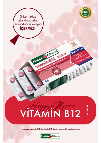 Happymore 1000 Mcg Vitamin B12 Içeren 30 Tablet