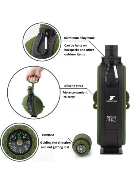 Pusulalı 580 ml Katlanabilir Silikon Su Şişesi (Fda Yok, Bpa Içermez)-Ordu Yeşili (Yurt Dışından) modelleri