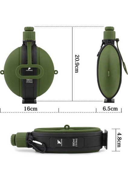 Pusulalı 580 ml Katlanabilir Silikon Su Şişesi (Fda Yok, Bpa Içermez)-Ordu Yeşili (Yurt Dışından) indirimleri
