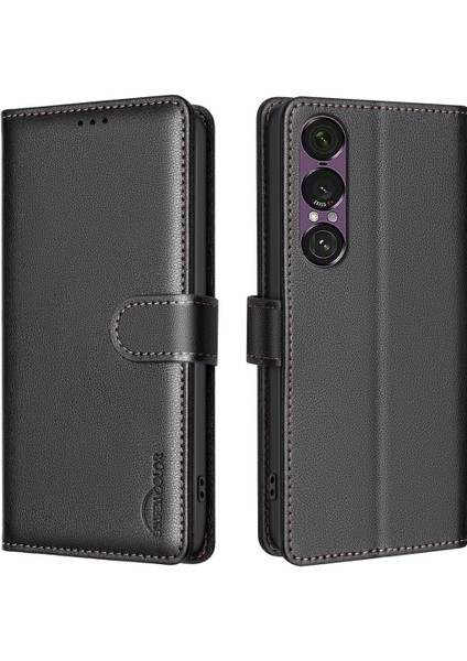 Sony Xperia 1 Vıı Için Litchi Dokulu Rfıd Pu Kılıf (Yurt Dışından)