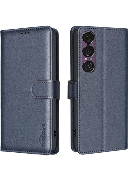 Sony Xperia 1 Vıı Için Litchi Dokulu Rfıd Pu Kılıf (Yurt Dışından)