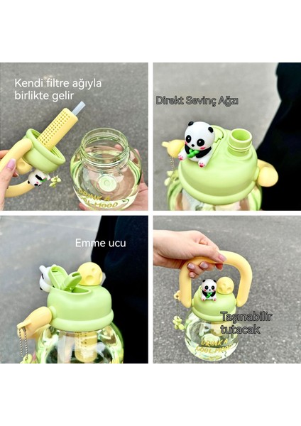 Panda Sevimli Süper Yüksek Görünümlü Karikatür Çift Içecek Çocuk Su Bardağı Büyük Kapasiteli Taşınabilir Tencere Pipetli Bardak Düşmeye Dayanıklı Plastik (Yurt Dışından) modelleri
