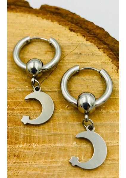 Gümüş Renk Figürlü Çelik Küpe