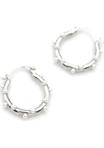 İncili Halka Küpe - Gümüş