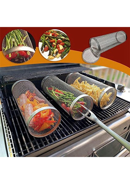 Parçalı Tekerlekli Izgara Sepeti - Gelmiş Geçmiş En Iyi Izgara Sepeti, Yuvarlak Paslanmaz Çelik Izgara Teli, Kamp Izgarası (Yurt Dışından) fırsatları