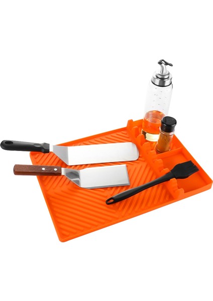 Barbekü Izgara Aksesuarları Yan Raf Matı Izgara Pedi Izgara Mutfak Tezgahı Spatula Silikon Mat Kırmızı Büyük (Yurt Dışından)