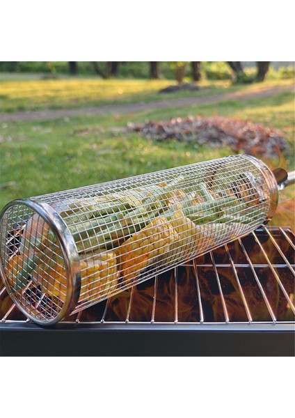 Açık Hava Izgaraları Için Tekerlekli Izgara Sepetleri - Kilitli Paslanmaz Çelik Yuvarlak Barbekü Izgara Sepeti, Barbekü Izgara Aksesuarları (Yurt Dışından)