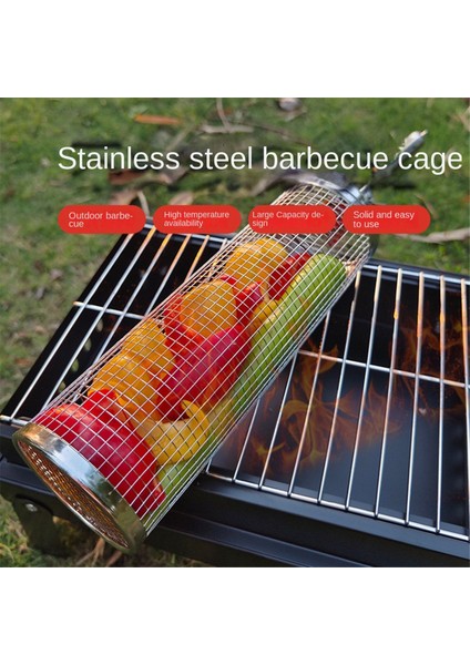 Açık Hava Izgaraları Için Tekerlekli Izgara Sepetleri - Kilitli Paslanmaz Çelik Yuvarlak Barbekü Izgara Sepeti, Barbekü Izgara Aksesuarları (Yurt Dışından) fırsatları