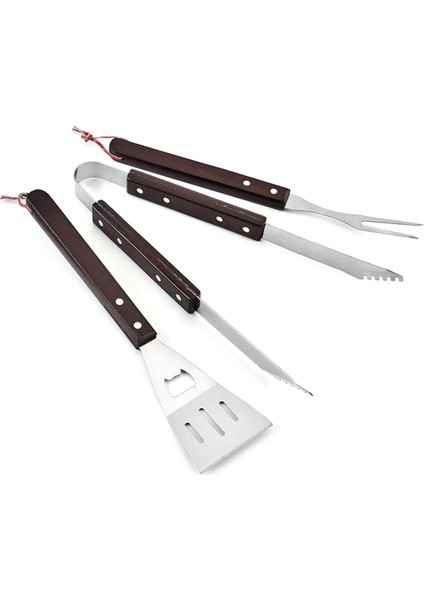 Barbekü Paslanmaz Çelik Barbekü Izgara Üç Parçalı Set Ahşap Saplı Çatal Kürek Klipsli Izgara Kombinasyon Çatal Klips Seti (Yurt Dışından)