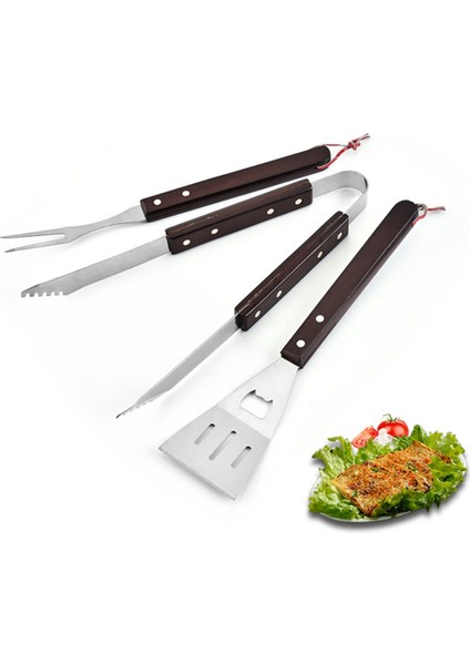 Barbekü Paslanmaz Çelik Barbekü Izgara Üç Parçalı Set Ahşap Saplı Çatal Kürek Klipsli Izgara Kombinasyon Çatal Klips Seti (Yurt Dışından) indirimleri