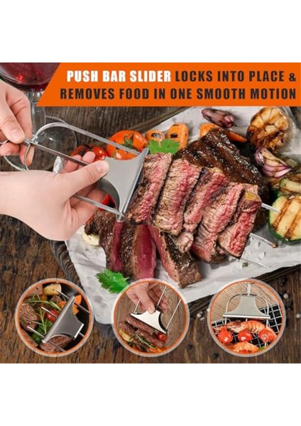 Adet 3 Çatallı Paslanmaz Çelik Şiş, Itici Kaydırıcı ile Barbekü Için, Et, Tavuk, Sosis, Sebze, Karides Için (Yurt Dışından) fırsatları