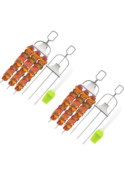 Barbekü Şişleri, Barbekü Için 3 Çatallı Düz Uzun Metal Şişler, Barbekü Için Yeniden Kullanılabilir Çubuklar, Açık Hava (Yurt Dışından)