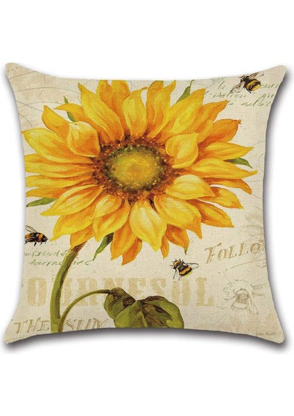 Ayçiçeği Iç ve Dış Mekan Yastık Keten Yastık Kılıfı Çiçek Dekorasyonu Kanepe Yatak Sandalye Sarılma Yastık Kılıfı (02) (Yurt Dışından)