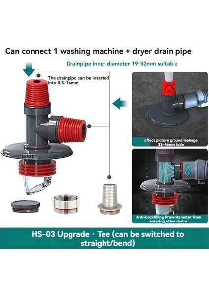 Çok Fonksiyonlu Çamaşır Makinesi Drenaj Borusu Kanalizasyon Borusu Özel Zemin Drenaj Bağlantısı Deodorant Taşma Önleyici Adaptör E (Yurt Dışından) fiyatları
