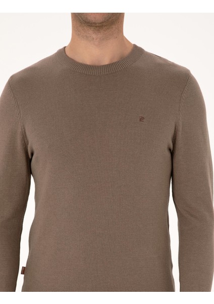 Erkek Vizon Melanj Slim Fit Bisiklet Yaka Basic Triko Kazak 50314192-VR174