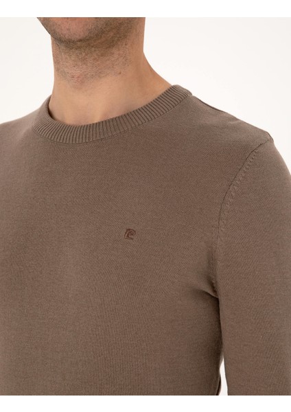 Erkek Vizon Melanj Slim Fit Bisiklet Yaka Basic Triko Kazak 50314192-VR174