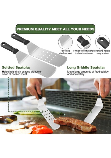 Düz Üst Barbekü Aksesuarları Seti, Barbekü Spatula Seti (Ekstra Büyük Spatula Ile), Düz Kapak, Açık Hava Barbekü Spatulası (Yurt Dışından) indirimleri