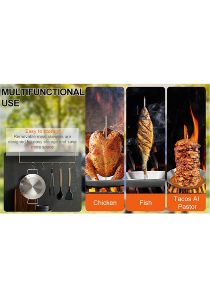 Al Pastor Izgara Şişi, Paslanmaz Çelik Dikey Şiş, 3 Çıkarılabilir Çivili Brezilya Dikey Şiş Standı (Yurt Dışından)