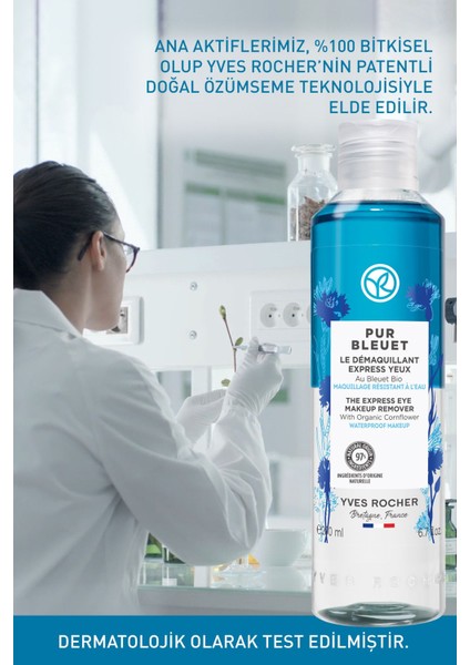 Tüm Ciltler, Çift Fazlı/Yoğun Makyaja Özel, Rahatlatıcı Göz Makyaj Temizleyici-Pur Bleuet-200ml