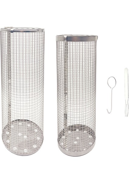Açık Hava Izgara Barbeküsü Için Tekerlekli Izgara Sepetleri Büyük Paslanmaz Çelik Örgü Ağ Boru Yuvarlak Kafes Tel Barbekü Silindiri (Yurt Dışından)