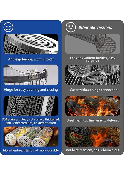 Açık Hava Izgara Barbeküsü Için Tekerlekli Izgara Sepetleri Büyük Paslanmaz Çelik Örgü Ağ Boru Yuvarlak Kafes Tel Barbekü Silindiri (Yurt Dışından) modelleri