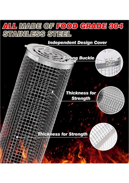 Açık Hava Izgara Barbeküsü Için Tekerlekli Izgara Sepetleri Büyük Paslanmaz Çelik Örgü Ağ Boru Yuvarlak Kafes Tel Barbekü Silindiri (Yurt Dışından) fırsatları