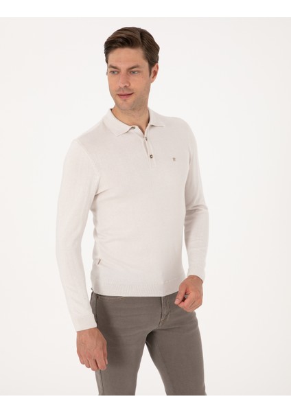 Erkek Taş Slim Fit Polo Yaka Basic Triko Kazak 50314189-VR049