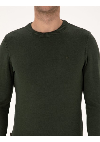 Erkek Koyu Haki Slim Fit Bisiklet Yaka Basic Triko Kazak 50314192-VR111