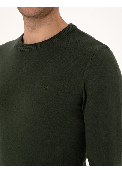 Erkek Koyu Haki Slim Fit Bisiklet Yaka Basic Triko Kazak 50314192-VR111