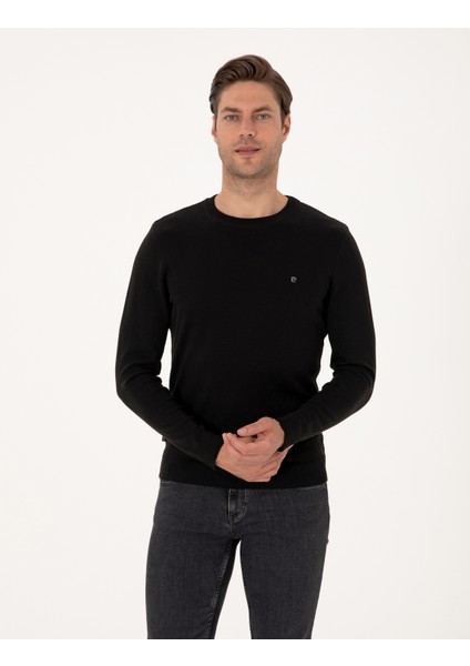 Erkek Siyah Slim Fit Bisiklet Yaka Basic Triko Kazak 50314192-VR046 modelleri