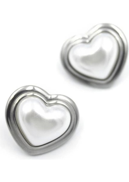 İnci Kalp Küpe - Gümüş