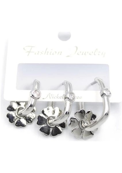 3'lü Çiçek Küpe - Gümüş