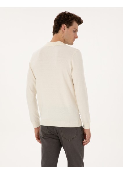 Erkek Ekru Slim Fit Polo Yaka Fermuarlı Basic Triko Kazak 50314191-VR019 indirimleri