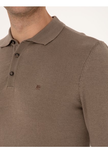 Erkek Vizon Melanj Slim Fit Polo Yaka Basic Triko Kazak 50314189-VR174