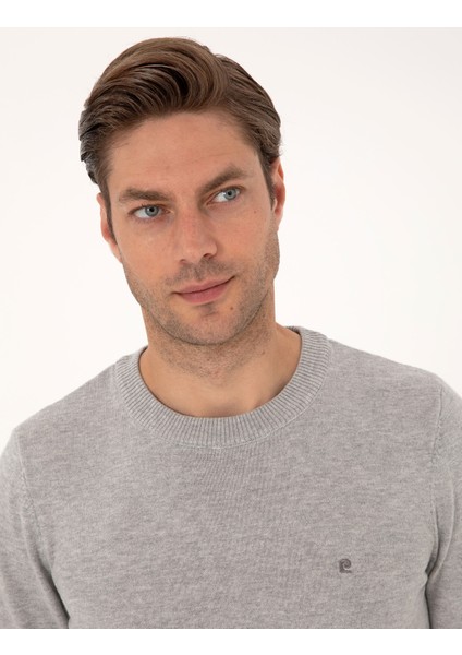 Erkek Açık Gri Melanj Slim Fit Bisiklet Yaka Basic Triko Kazak 50314192-VR091 fiyatları