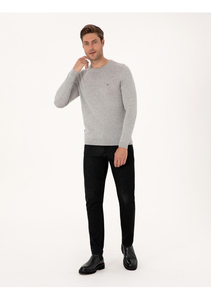 Erkek Açık Gri Melanj Slim Fit Bisiklet Yaka Basic Triko Kazak 50314192-VR091 fırsatları