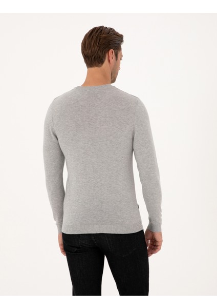 Erkek Açık Gri Melanj Slim Fit Bisiklet Yaka Basic Triko Kazak 50314192-VR091 indirimleri