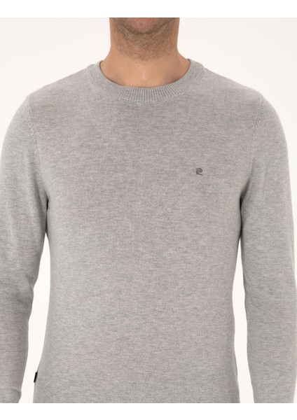 Erkek Açık Gri Melanj Slim Fit Bisiklet Yaka Basic Triko Kazak 50314192-VR091