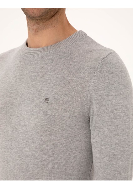 Erkek Açık Gri Melanj Slim Fit Bisiklet Yaka Basic Triko Kazak 50314192-VR091