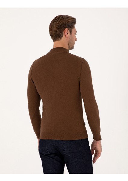Erkek Koyu Kahverengi Slim Fit Yarım Balıkçı Yaka Basic Triko Kazak 50314176-VR084 indirimleri