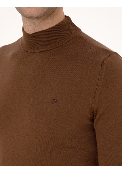 Erkek Koyu Kahverengi Slim Fit Yarım Balıkçı Yaka Basic Triko Kazak 50314176-VR084