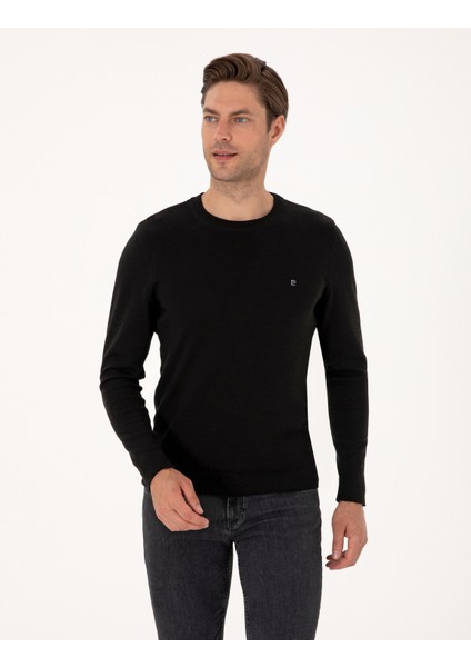 Erkek Siyah Slim Fit Bisiklet Yaka Basic Triko Kazak 50314192-VR046